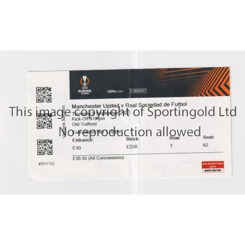 784 - MANCHESTER UNITED       Ticket for the home Europa League match v Real Sociedad 8/9/2022, slightly c... 