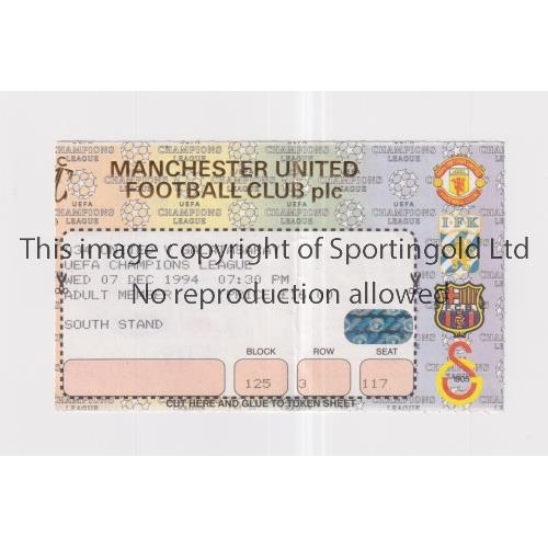 789 - MANCHESTER UNITED        Ticket for the home Champions League match v Galatasaray 7/12/1994, very sl... 