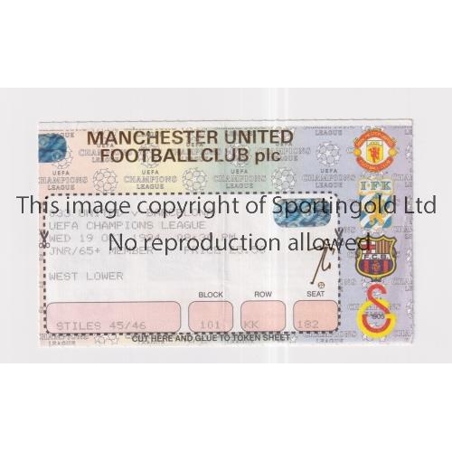 794 - MANCHESTER UNITED       Ticket for the home Champions League match v Barcelona 19/10/1994, slightly ... 
