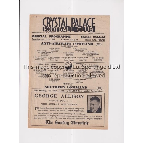 814 - SERVICES FOOTBALL AT CRYSTAL PALACE 1945        Single sheet programme for Anti-Aircraft Command v S... 
