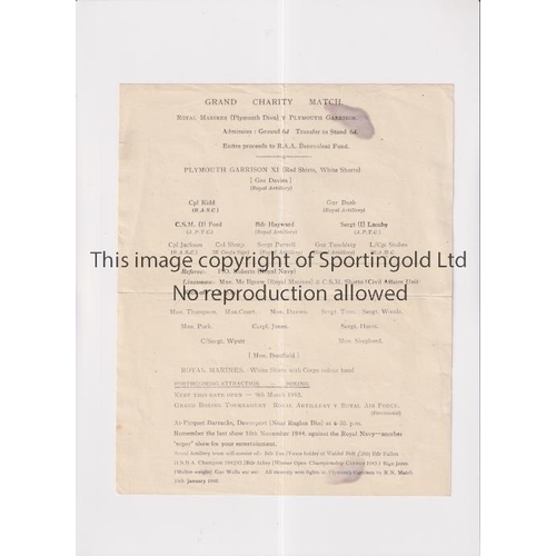 816 - PLYMOUTH GARRISON XI V ROYAL MARINES 1945      Single sheet programme for the match at Picquet Barra... 