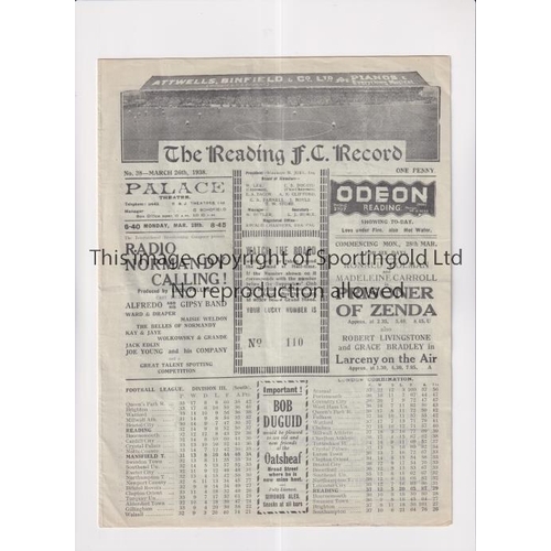 818 - SERVICES FOOTBALL AT READING F.C. 1938      Programme for Royal Navy & Royal Marines v R.A.F. 26/3/1... 