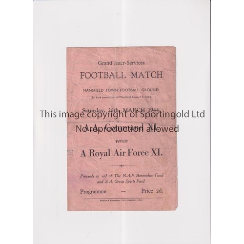 821 - SERVICES FOOTBALL AT MANSFIELD TOWN F.C. 1944   Scarce 4 page programme, A.A.Command XI v RAF XI, 25... 