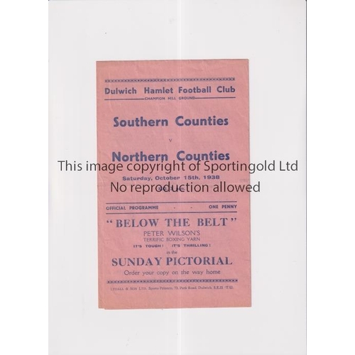 824 - SOUTHERN COUNTIES V NORTHERN COUNTIES 1938 AT DULWICH HAMLET F.C.       Programme for the match on 1... 