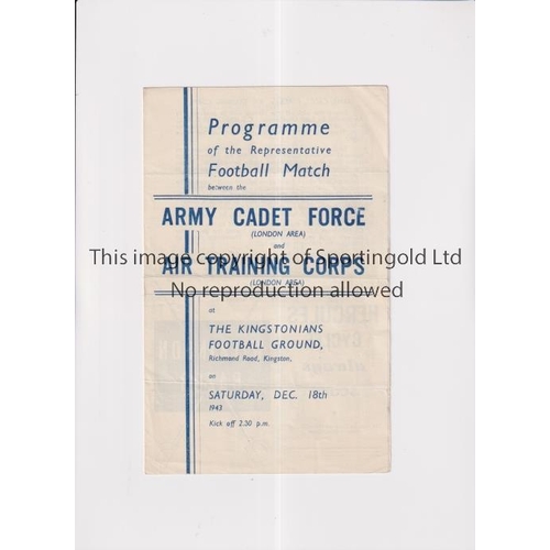 832 - SERVICES FOOTBALL AT KINGSTONIAN F.C. 1943      Programme for Army Cadet Force (London) v Air Traini... 