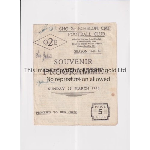 834 - SERVICES FOOTBALL IN ALGIERS 1945 / AUTOGRAPHS      Programme for Echelonians v I.R.T.D. 25/3/1945, ... 