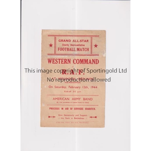 838 - WESTERN COMMAND V R.A.F. 1944 AT WOLVES F.C.     Programme for the match at Molyneux 12/2/1944, crea... 