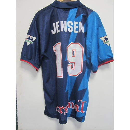 274 - ARSENAL PLAYER ISSUE SHIRT / JOHN JENSEN        Dark blue and light blue short sleeve shirt for seas... 