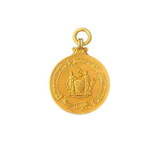 1931/32 BIRMINGHAM COUNTY CHARITY CUP, SOLID GOLD MEDAL, STAMPED VAUGHTON AND SONS, WEIGHS 20 GRAMS, YEAR INSCRIBED TO RIM, ASTON VILLA BEATING WOLVERHAMPTON WANDERERS. (MINIMUM SCRAP VALUE £500)