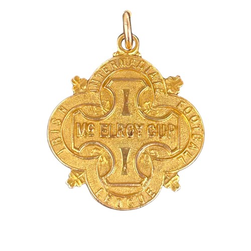 1932/33 BELFAST CELTIC McELROY CUP WINNERS MEDAL, AWARDED TO W.S. McMILLAN, HALLMARKED, SOLID GOLD, 9 GRAMS.