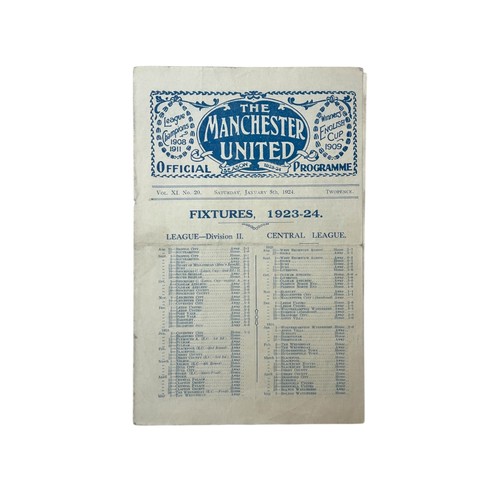 MANCHESTER UNITED VS BRADFORD CITY 1923/24 FOOTBALL PROGRAMME , 5/1/1924, SCARCE ISSUE. LIGHT FOLDS NOTED, STAPLE REMOVED.