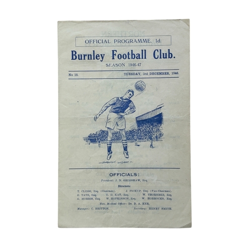 MANCHESTER UNITED AWAY VERSUS BURNLEY 1946/47 FOOTBALL PROGRAMME, ULTRA SCARCE LANCASHIRE CUP SECOND ROUND REPLAY, 3/12/1946. FOLDS NOTED, GENERALLY GOOD.