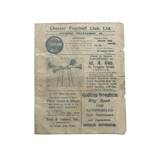 CHESTER VERSUS WIGAN 1931/32 FOOTBALL PROGRAMME, 29/8/1931. FOLDS, EDGE WEAR NOTED, TEARS, WRITING NOTED.