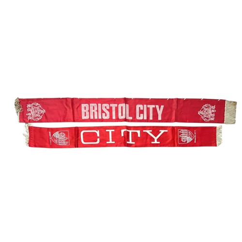 8 - X2 BRISTOL CITY SILK 1970S FOOTBALL SCARVES, RED & WHITE SCARVES WITH BRISTOL CITY CRESTS THROUGHOUT... 