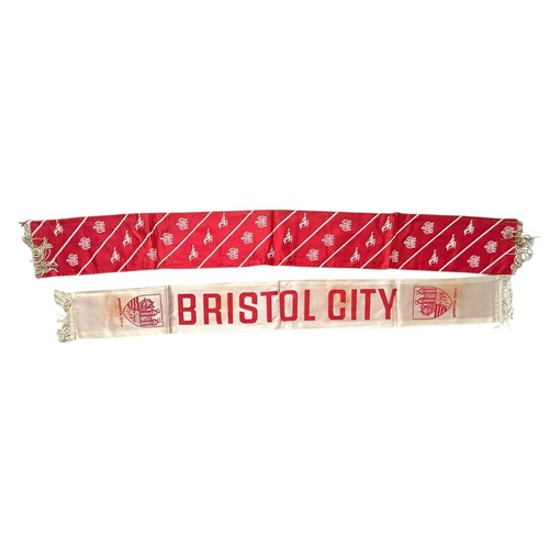 8 - X2 BRISTOL CITY SILK 1970S FOOTBALL SCARVES, RED & WHITE SCARVES WITH BRISTOL CITY CRESTS THROUGHOUT... 