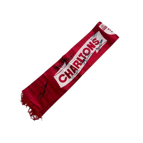 9 - MIDDLESBOROUGH 1973/74 CHARLTON'S CHAMPIONS SIGNED SCARF, SILK STYLE, X11 AUTOGRAPHS NOTED.