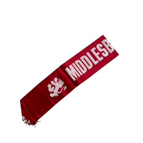 9 - MIDDLESBOROUGH 1973/74 CHARLTON'S CHAMPIONS SIGNED SCARF, SILK STYLE, X11 AUTOGRAPHS NOTED.