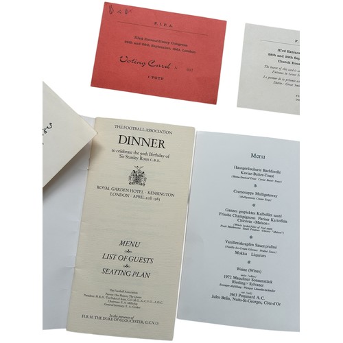 18 - SET OF FIFA/ SIR STANLEY ROUS EPHEMERA, INCLUDES SIGNED STANLEY ROUS GERMANY 1974 WORLD CUP MENU, SI... 