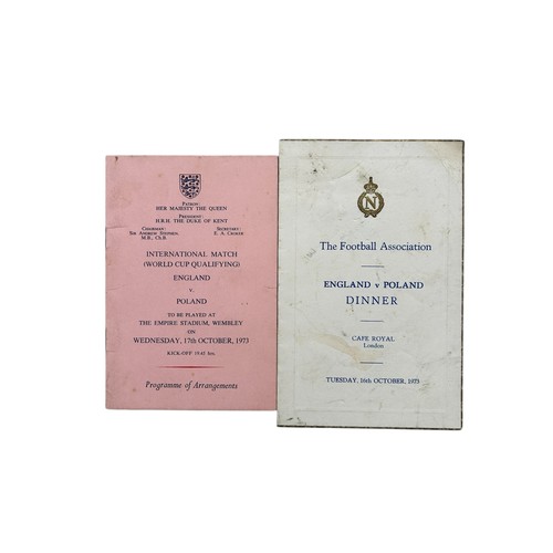 21 - ENGLAND VERSUS POLAND 1973 WORLD CUP QUALIFIER DINNER MENU/ PROGRAMME OF ARRANGEMENTS/ ROYAL BOX GUE... 