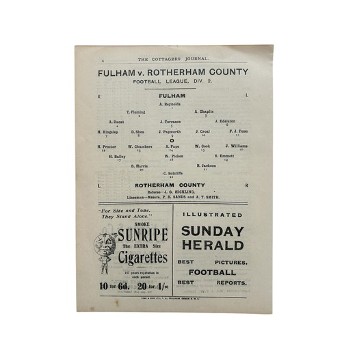 51 - FULHAM VERSUS ROTHERHAM COUNTY 1922/23 FOOTBALL PROGRAMME, 24/2/1923, DIVISION 2. PROFESSIONALLY REP... 