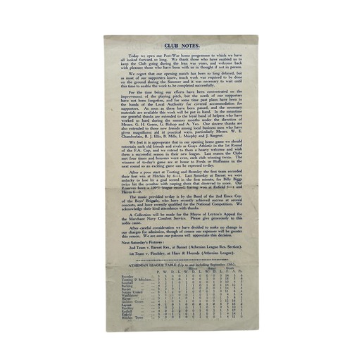 59 - LEYTON FC VERSUS GRAYS ATHLETIC 1945/46 FOOTBALL PROGRAMME, 22/9/1945, FA CUP QUALIFIER. CREASE NOTE... 