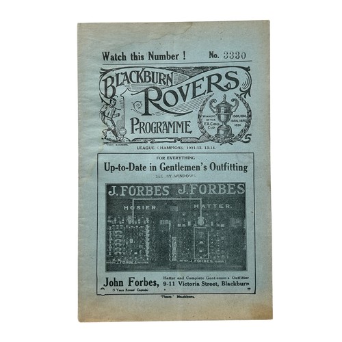 MANCHESTER UNITED AWAY VERSUS BLACKBURN ROVERS 1927/28 FOOTBALL PROGRAMME, FA CUP ISSUE (BLACKBURN WINNING SEASON), 3/3/1928. LIGHT FOLDS, PENCIL CHANGES.