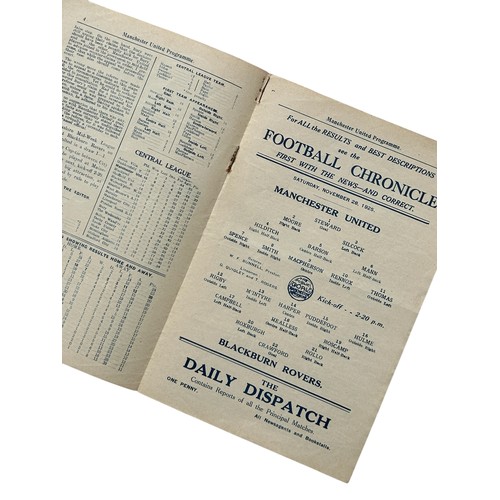 233 - MANCHESTER UNITED VERSUS BLACKBURN ROVERS 1925/26 FOOTBALL PROGRAMME, 28/11/1925. LIGHT FOLDS, GENER... 