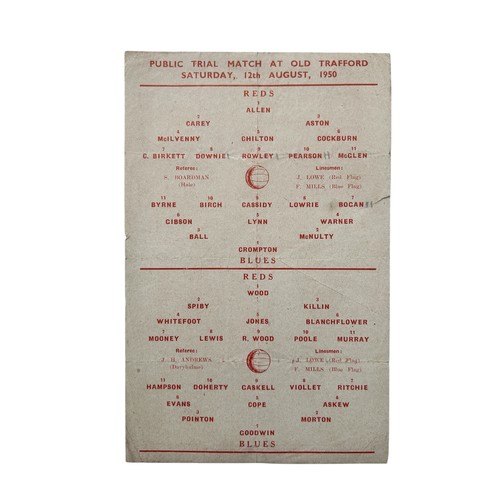 237 - MANCHESTER UNITED 1950 REDS VERSUS BLUES PUBLIC TRIAL MATCH FOOTBALL PROGRAMME, 12/8/1950, SINGLE SH... 