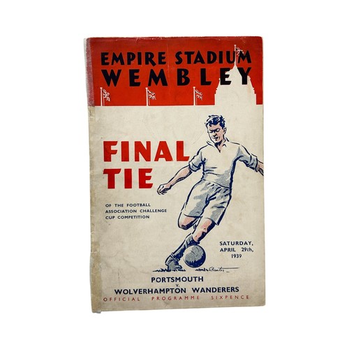 1939 FA CUP FINAL TIE FOOTBALL PROGRAMME, WOLVERHAMPTON WANDERERS VERSUS PORTSMOUTH, 29/4/1939. LINE UP CHANGES, TAPE REPAIR TO SPINE.