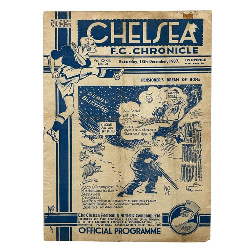 25 - X2 CHELSEA VERSUS WOLVERHAMPTON WANDERERS PRE-WAR FOOTBALL PROGRAMMES, 23/11/1929 (EX BINDER), 18/12... 