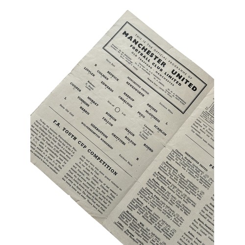 32 - 1954 FA YOUTH CUP FINAL 1ST LEG FOOTBALL PROGRAMME, MANCHESTER UNITED VERSUS WOLVERHAMPTON WANDERERS... 
