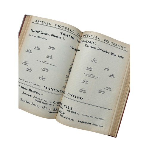 103 - ARSENAL 1926/27 CLUB BOUND VOLUME OF MATCH PROGRAMMES, OPPONENTS INCLUDE DERBY COUNTY, BOLTON WANDER... 
