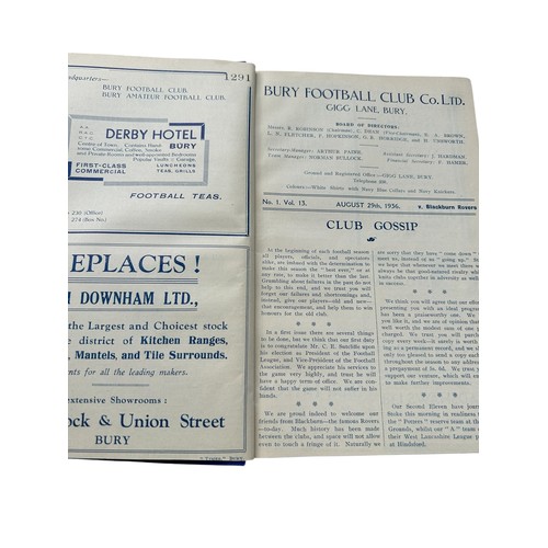 104 - BURY FC 1936/37 CLUB BOUND VOLUME OF MATCH PROGRAMMES, OPPONENTS INCLUDE BLACKBURN ROVERS, BLACKPOOL... 