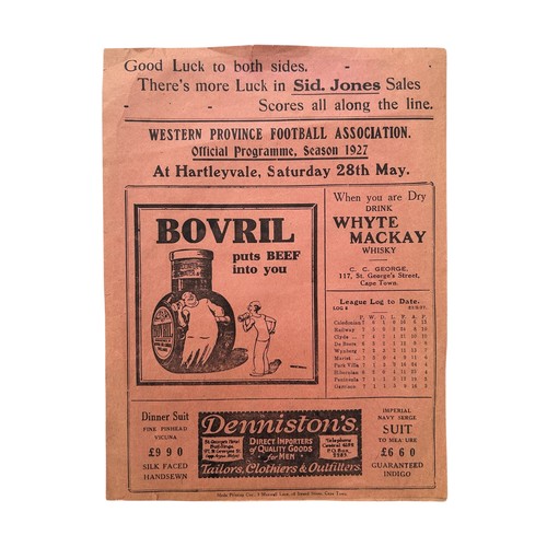 134 - WESTERN PROVINCE VERSUS ABERDEEN 1927 FOOTBALL PROGRAMME, 4 PAGE FRIENDLY ISSUE, 28/5/1927. EDGE WEA... 