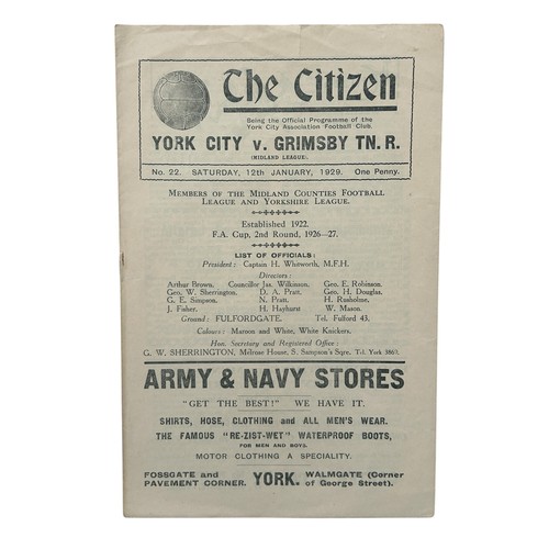143 - YORK CITY VERSUS GRIMSBY TOWN RESERVES 1928/29 FOOTBALL PROGRAMME, 12/1/1929, MIDLAND LEAGUE. TEAR N... 