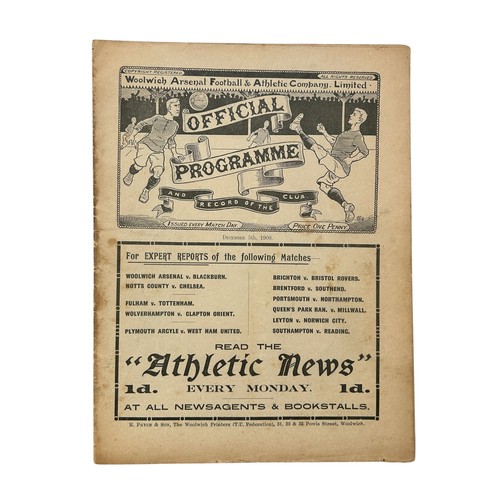 WOOLWICH ARSENAL VERSUS BLACKBURN ROVERS 1908/09 FOOTBALL PROGRAMME, 5/12/1908, EXTREMELY SCARCE. FOXING NOTED- SEE PHOTO