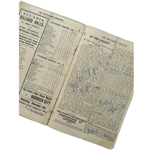 145 - MERTHYR TOWN VERSUS COVENTRY CITY 1913/14 FOOTBALL PROGRAMME, 25/10/1913, SOUTHERN LEAGUE. SHOWING W... 