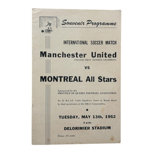 100 - MANCHESTER UNITED AWAY VERSUS MONTREAL ALL STARS 1952 FOOTBALL PROGRAMME, 13/5/1952, CANADIAN TOUR. ... 