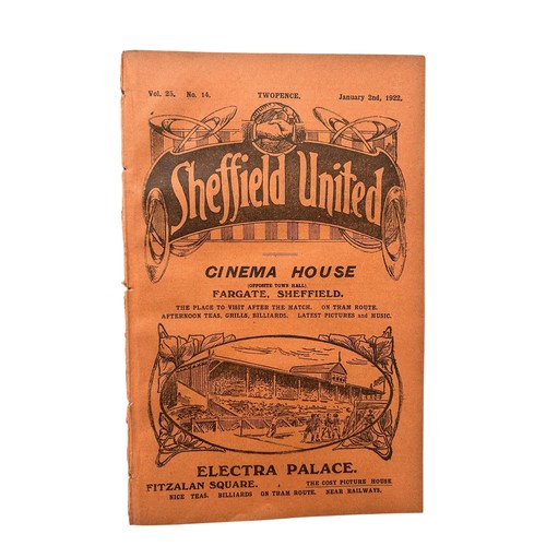 99 - MANCHESTER UNITED AWAY VERSUS SHEFFIELD UNITED 1921/22 FOOTBALL PROGRAMME, 2/1/1922, EX BV. WEAR TO ... 