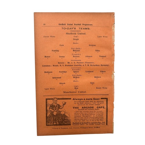 99 - MANCHESTER UNITED AWAY VERSUS SHEFFIELD UNITED 1921/22 FOOTBALL PROGRAMME, 2/1/1922, EX BV. WEAR TO ... 