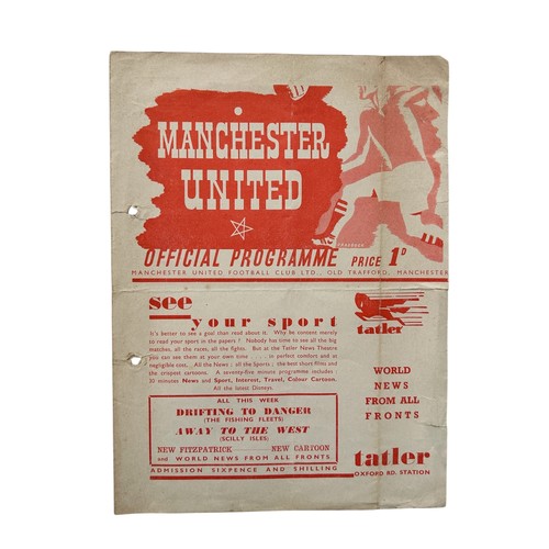 104 - MANCHESTER UNITED VERSUS PRESTON NORTH END 1939/40 FOOTBALL PROGRAMME, 25/3/1940, 4-PAGE WAR-TIME IS... 