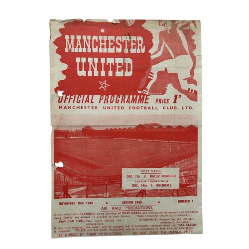 106 - MANCHESTER UNITED VERSUS LIVERPOOL 1940/41 FOOTBALL PROGRAMME, 30/11/1940, SCARCE WAR-TIME SINGLE SH... 