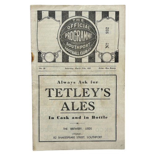 61 - SOUTHPORT VERSUS WREXHAM 1936/37 FOOTBALL PROGRAMME, 27/3/1937. RUSTY STAPLES REMOVED.