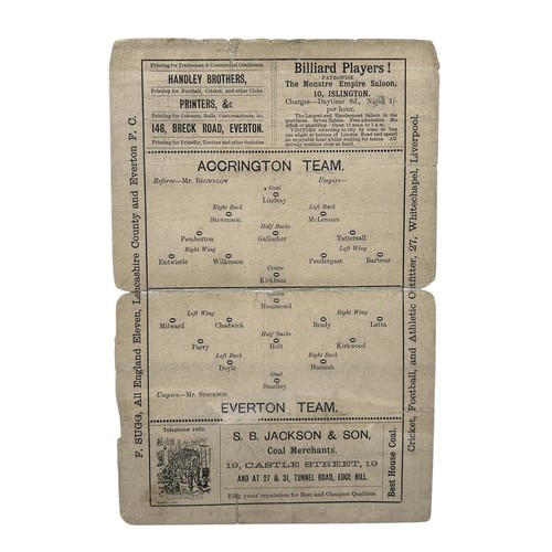 250 - 1890 EVERTON VERSUS ACCRINGTON FOOTBALL PROGRAMME, 7/4/1890, EVERTON 1889/90 4-PAGE CARD ISSUE. MINO... 