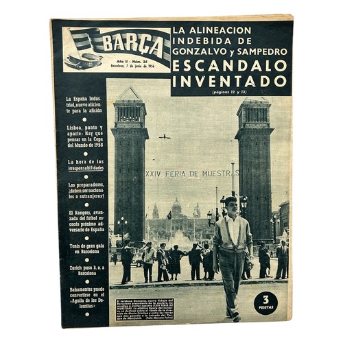 561 - 1956 GLASGOW RANGERS AWAY VERSUS BARCELONA 'BARCA' REVISTA MAGAZINE ISSUE, 2/6/1956, COVERING THE FI... 