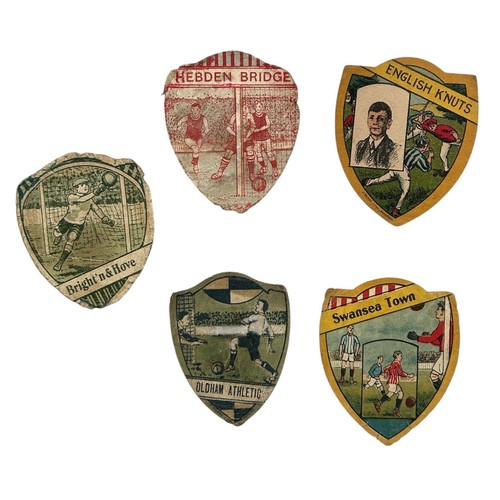 698 - X5 EARLY 1900S FOOTBALL BAINES CARDS, ENGLISH K'NUTS, SWANSEA TOWN, HEBDEN BRIDGE, OLDHAM ATHLETIC, ... 