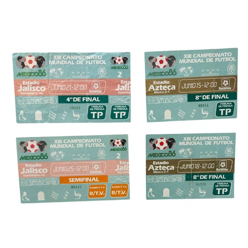 18 - X4 MEXICO 1986 WORLD CUP FOOTBALL PRESS TICKETS, ENGLAND V PARAGUAY 18/6, SEMI-FINAL FRANCE V GERMAN... 