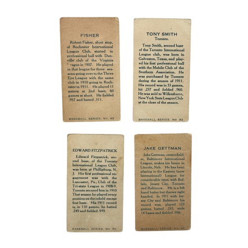 801 - 1912 C46 IMPERIAL TOBACCO BASEBALL SERIES CIGARETTE CARDS, TONY SMITH TORONTO, GETTMAN TORONTO, FITZ... 