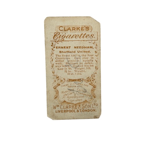 821 cigarettes 1902 CLARKE'S FOOTBALL SERIES CIGARETTE CARD, ERNEST NEEDHAM, SHEFFIELD  UNITED, No.4, TRIMMED