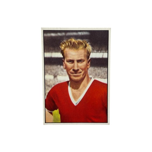 1958 BOBBY CHARLTON SOIREE FOOTBALL CIGARETTE CARD, MANCHESTER UNITED, MAURITIUS ISSUE, SOIREE CIGARETTES, EXTREMELY SCARCE, ONE OF THE FIRST CARDS EVER ISSUED TO CHARLTON, VERY FEW EXAMPLES KNOWN.